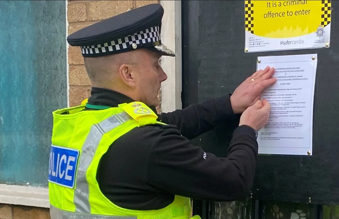 Chief Constable Nick Dean out with police officers in Peterborough, personally slapped closure order on house which had caused multiple problems to neighbours.