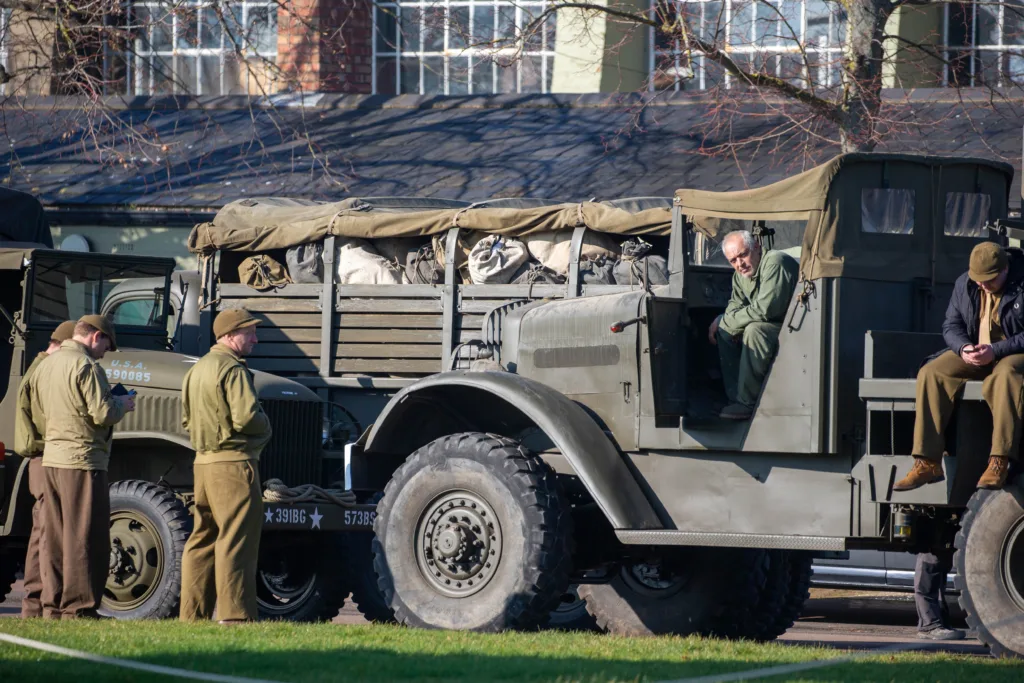 6888 Filming Duxford (Perry Tyler and Kerry Washington),Duxford, Cambridge Tuesday 14 February 2023. Picture by Terry Harris.