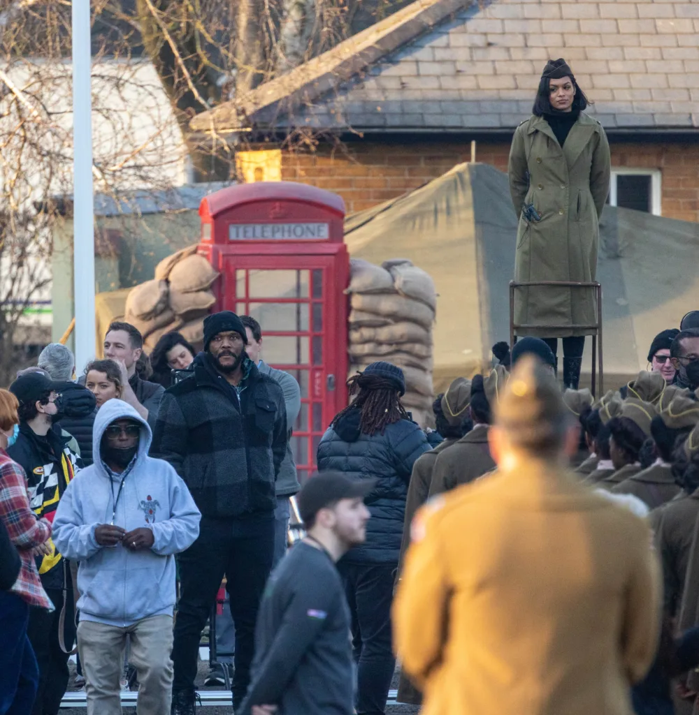 6888 Filming Duxford (Perry Tyler and Kerry Washington),Duxford, Cambridge Tuesday 14 February 2023. Picture by Terry Harris.