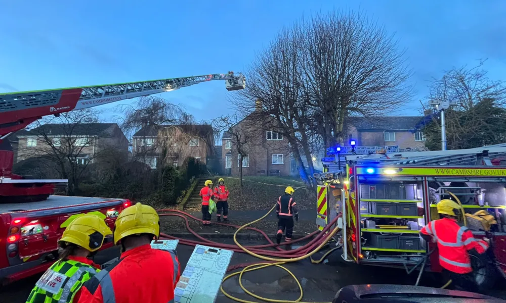 Fire crews at the scene of a blaze in Caxton Road, Bourn, near Cambourne on Saturday. No one was injured.