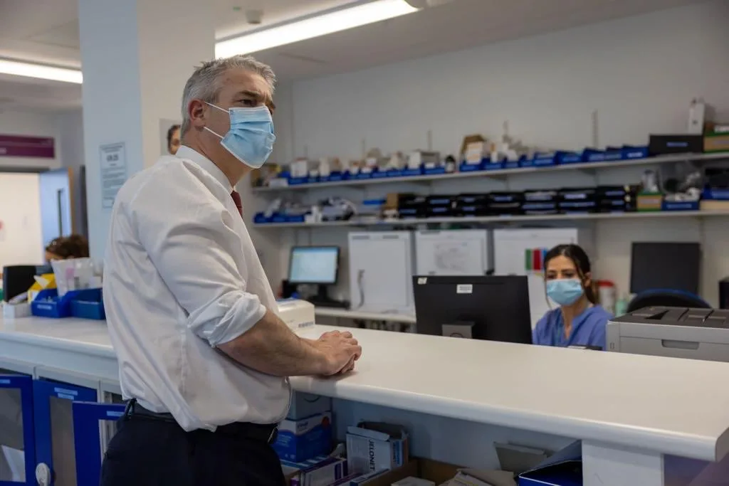 Health minister Steve Barclay on a visit to Kingston Hospital, SW London, this week. He faces a revolt locally from residents of Sutton near Ely after the shock announcement that their GP surgery is to close within weeks.