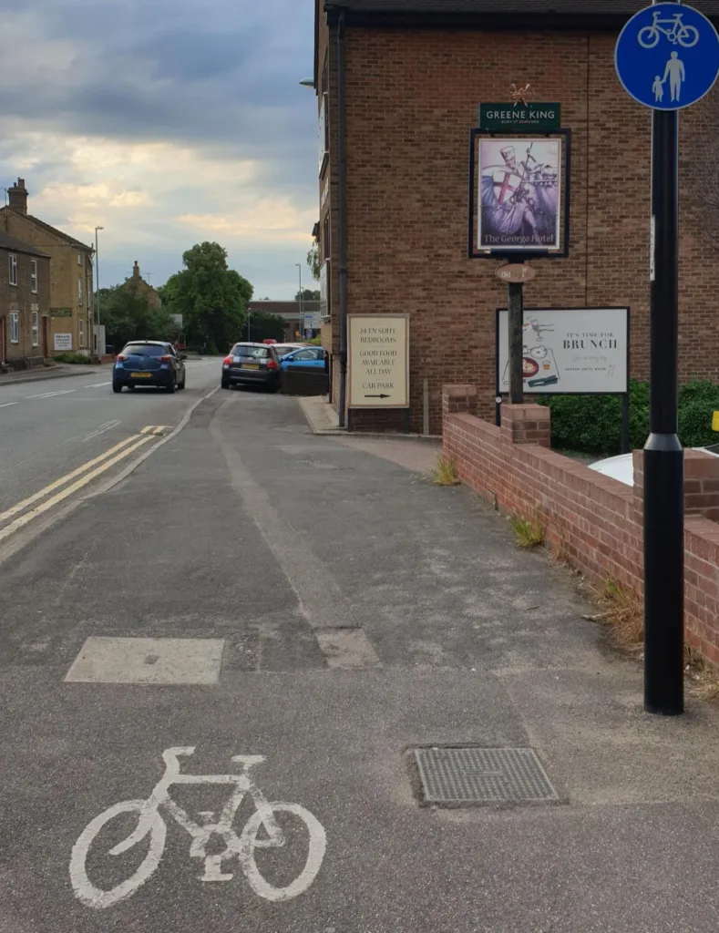 John Morris: “A few photos of the so-called shared use paths around the ring road and the pedestrianised high street where cycling is prohibited from 10am to 4pm most days”. PHOTO: John Morris 