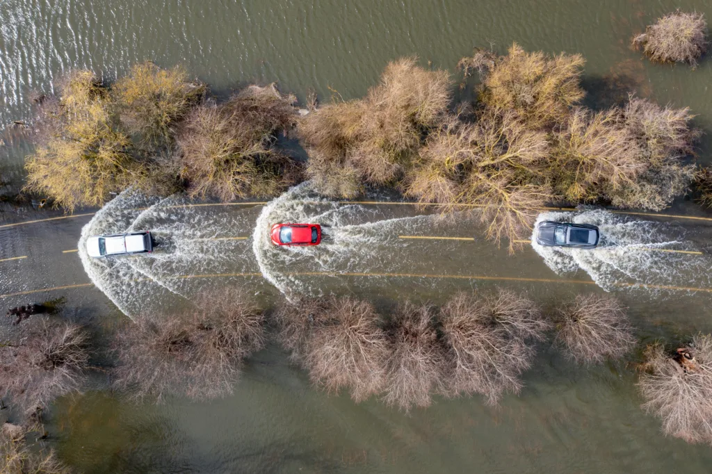 A1101 Floods after more rain. Despite the road being closed traffic continues to use the road.,A1101, Welney
Tuesday 14 March 2023. 
Picture by Terry Harris.