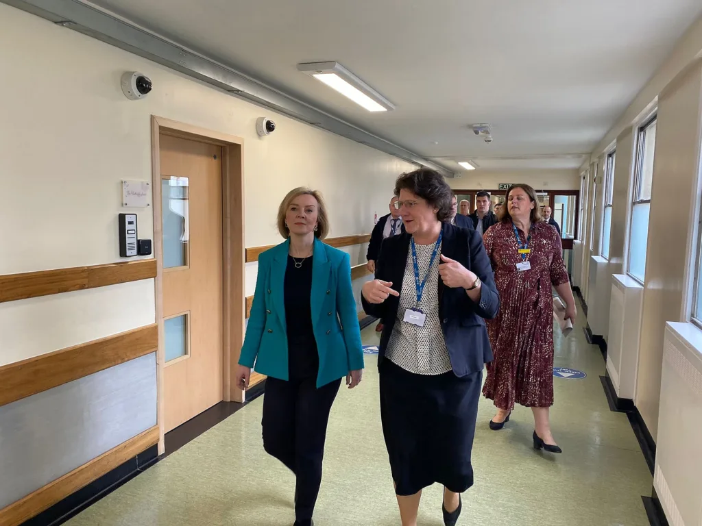 MP – and former prime minister – Liz Truss agreed that facilities at the QEH were “not fit for purpose”. Her comments came after a fact finding visit to the hospital today. PHOTO: QEH
