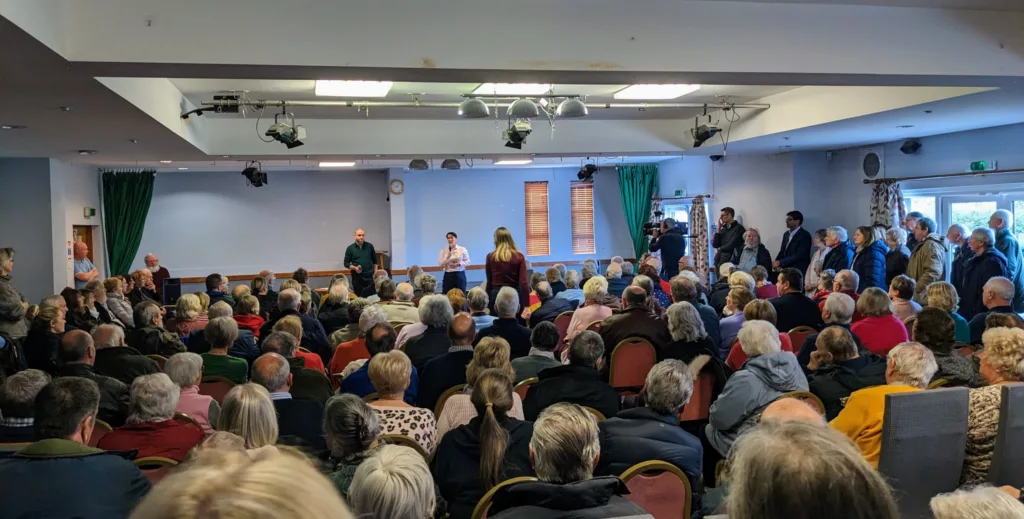 Local councillor Mark Inskip tweeted: “A packed daytime meeting in Sutton to hear from Cambridgeshire and Peterborough ICS (Integrated Care System) about the loss of the GP surgery in Sutton. PHOTO: Mark Inskip