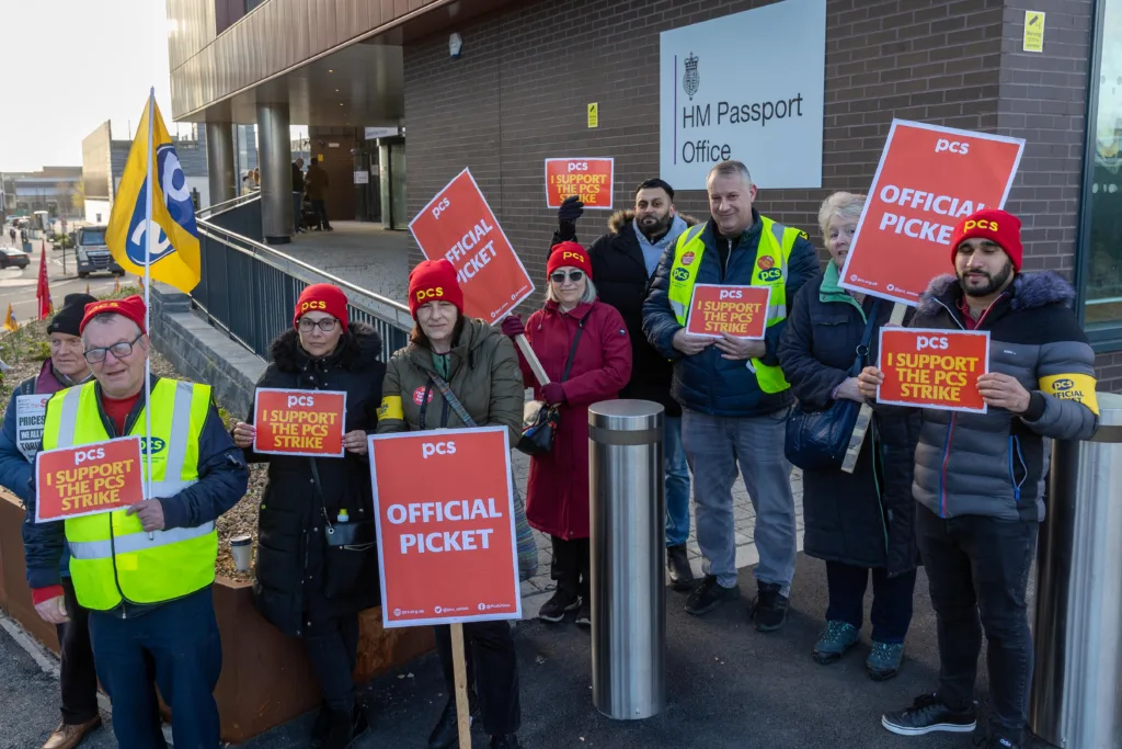 Union boss: “There are some who think all civil servants are bowler hat Sir Humphrey types – well they’re not. Most of these are hardworking ordinary people” Picket line at Peterborough Passport Office. PHOTO: Terry Harris 