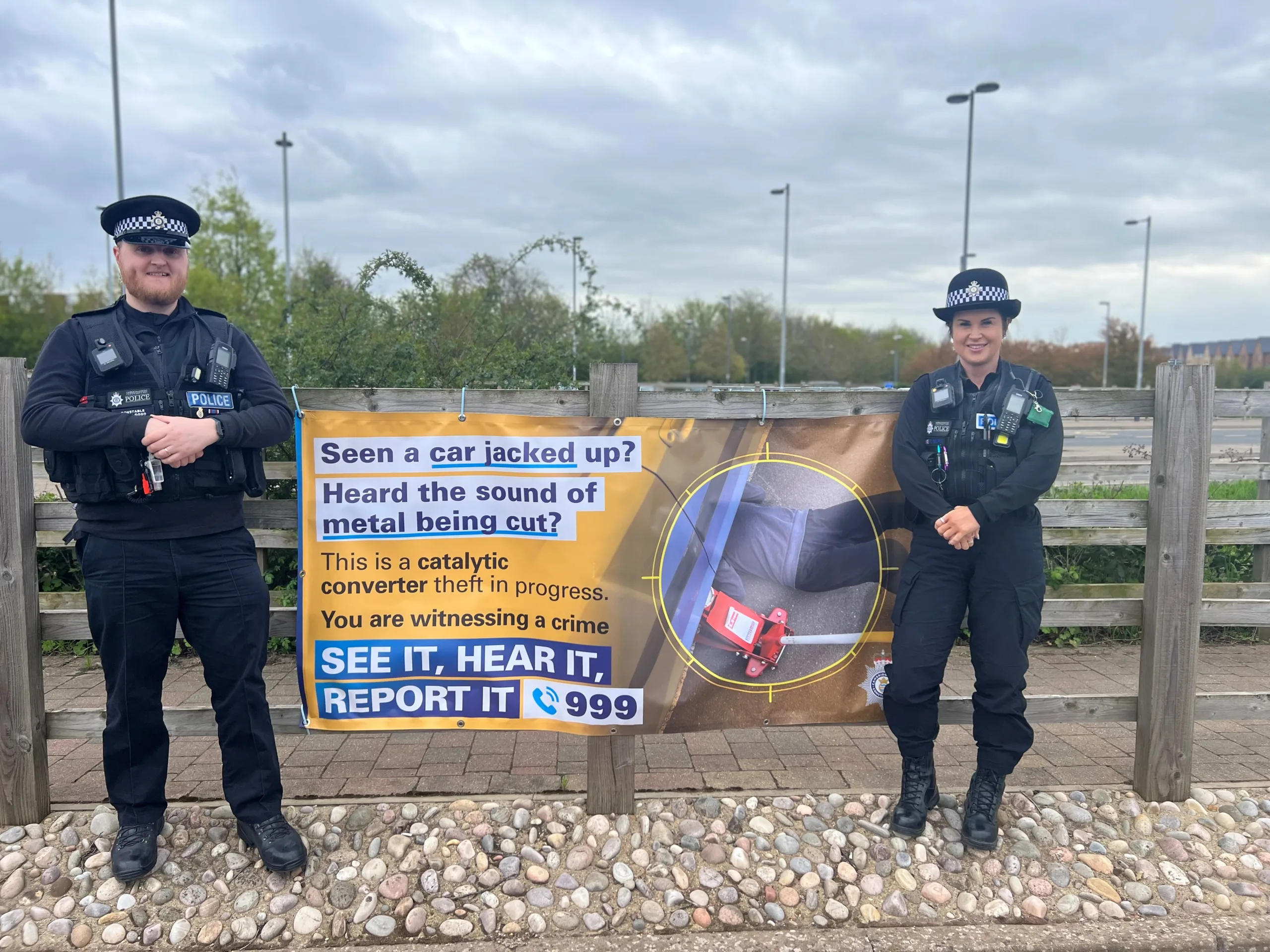 PCs James and Nicola at Trumpington Park and Ride. Police will offering 100 drivers the opportunity to get their vehicle marked with Selectamark kits on 14 May at Kwik Fit in Redwongs Way, Huntingdon.