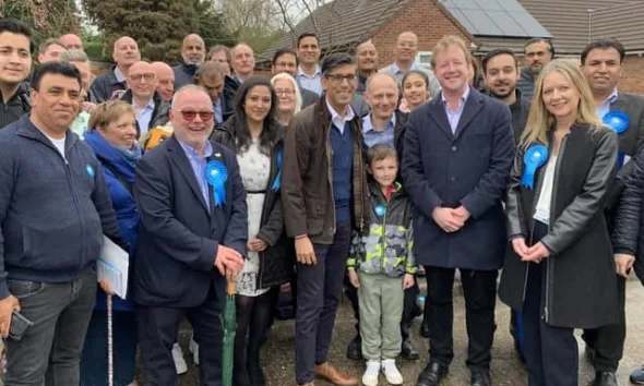 Cllr Wayne Fitzgerald (3rd left) with Prime Minister Rishi Sunak and Peterborough MP Paul Bristow last week. The prime minister was on a whirlwind visit to the city ahead of local elections.