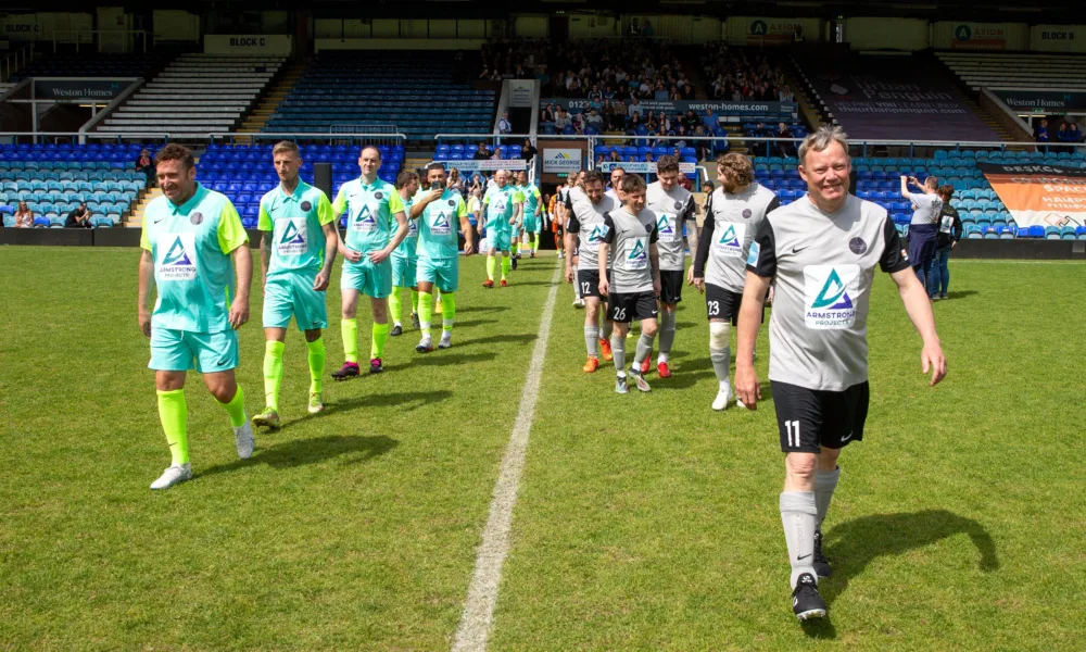 Danny Dyer and James Arthur take part in Sellebrity football match for charity (AMR - Action Medical Research), Weston Homes Stadium, Peterborough, Monday 29 May 2023. PHOTO: Terry Harris.