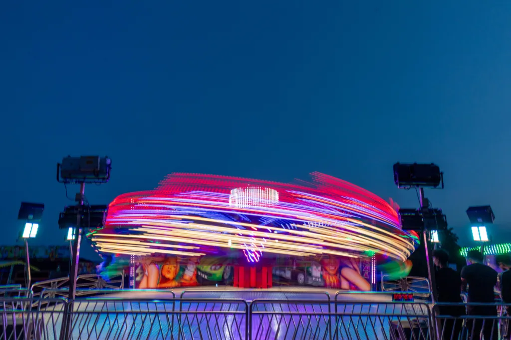 The fun fair arrives in Peterborough. Both aerial and ground level shots of different rides.,City Centre, Peterborough
Thursday 15 June 2023. 
Picture by Terry Harris.