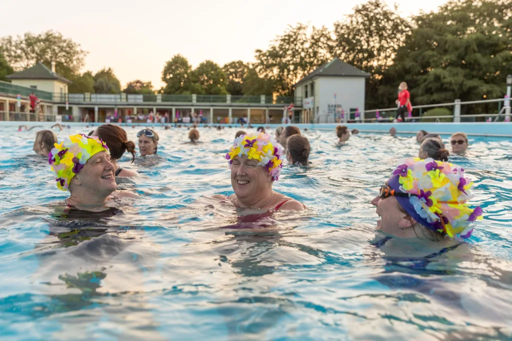 Over 200 swimmers rise early for the 4:30am Summer Solstice Sunrise to take a swim in the city’s Lido Pool,City Lido, Peterborough Wednesday 21 June 2023. Picture by Terry Harris.