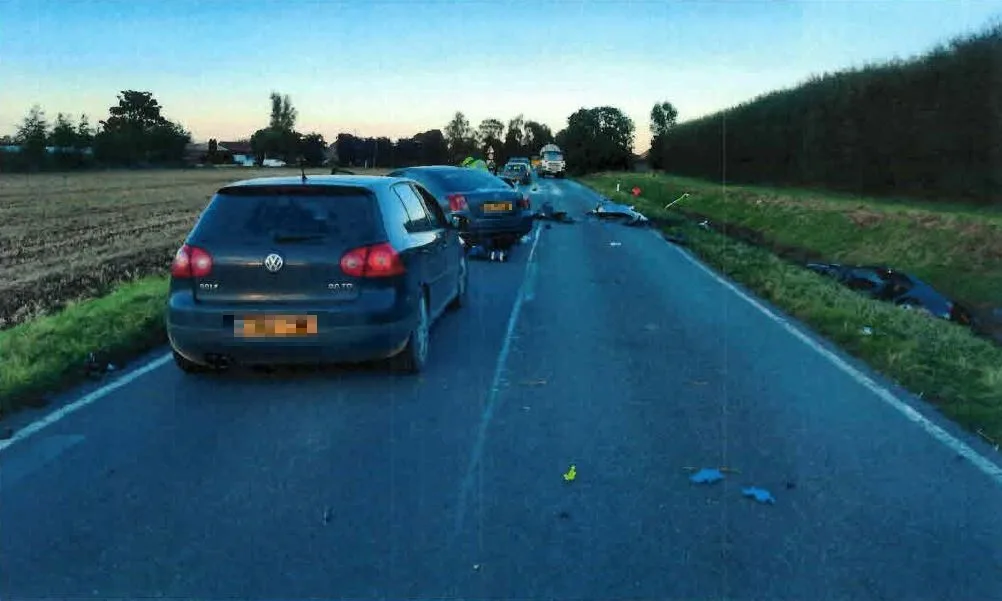 Povilas Petrosevicius caused the Mercedes to spin, come off the road and land in a water-filled ditch. Petrosevicius’ car ended up facing the wrong way on the carriageway. PHOTO: Cambs Police