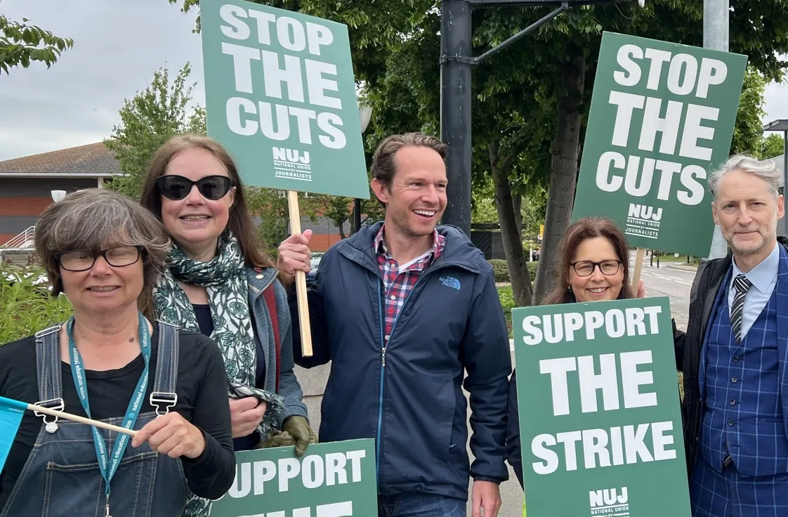 BBC Radio Cambridgeshire presenter Jeremy Sallis (centre) joined the NUJ strike day last month.