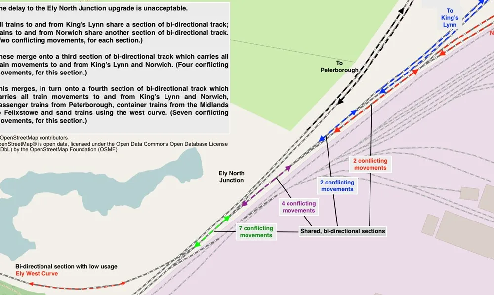 The route is the UK’s most intensively used freight corridor – but Ely’s mixture of single-track sections, restricted speeds, level crossings and signalling limitations have created a stranglehold where five lines compete for one track.