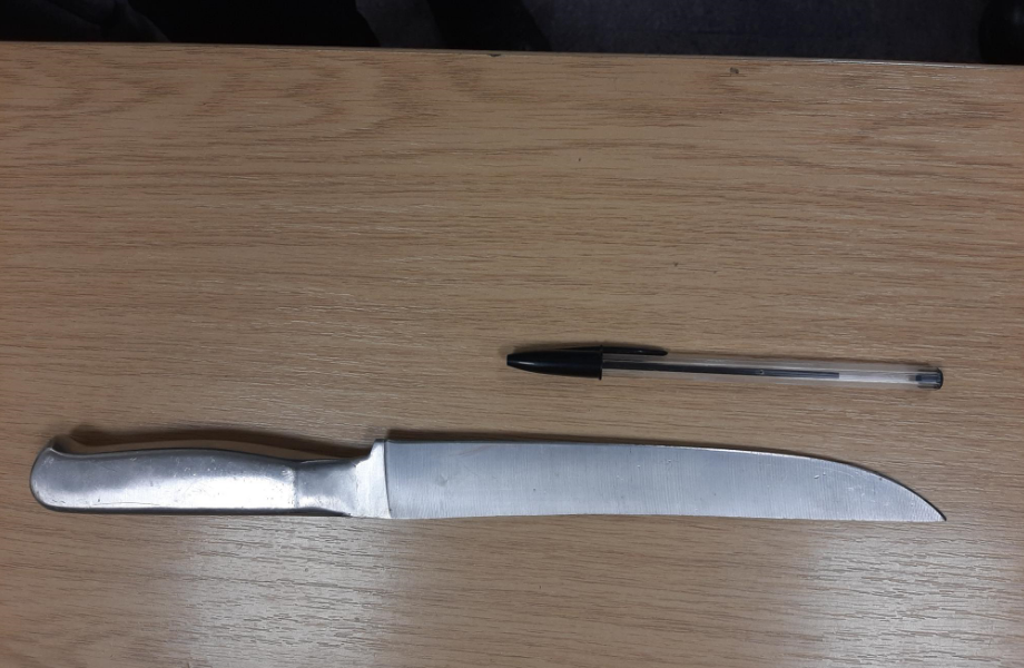 Knife removed by police from Carlo Dinardo