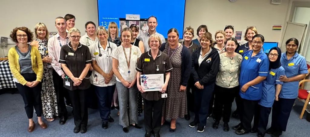 Colleagues at Hinchingbrooke Hospital in Huntingdon and Peterborough City Hospital have said farewell to Pam, who has spent the last 20 years of her long career in our Trust treating local patients and mentoring colleagues.