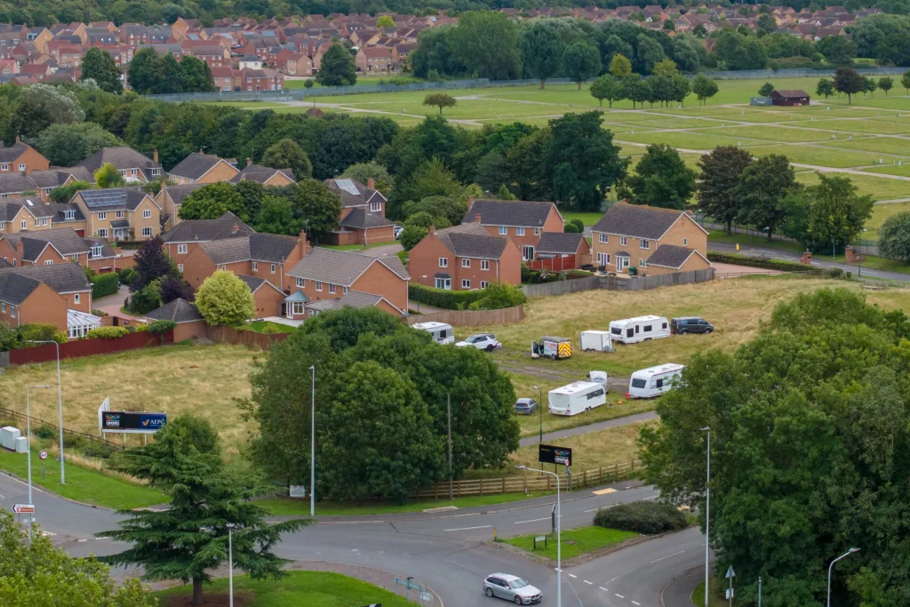 The caravans that have forced their way onto land which is part of the Peterborough showground. PHOTO: Terry Harris 