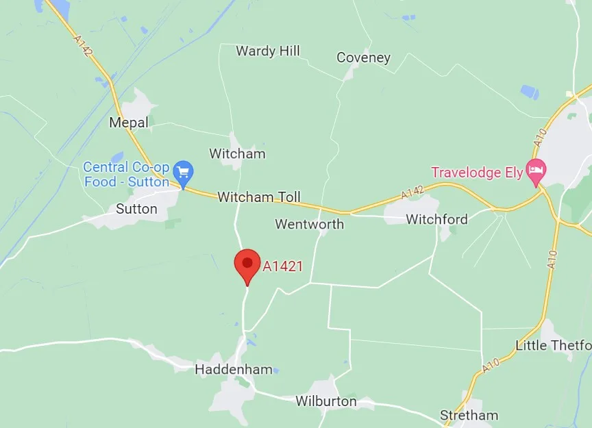 Police are appealing for information and witnesses after a fatal collision on the A1421 Sutton Road near Haddenham. Image: Google