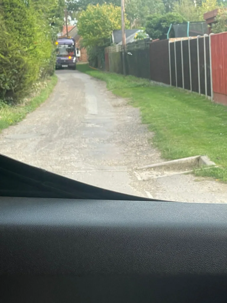 “Atkinsons Lane, Elm is a single lane track; it is totally unsuitable for use as an access route to the proposed site” was the view of the parish council. The photo of a refuse lorry using the lane was provided to Fenland Council in November 21, and published on their planning portal. 