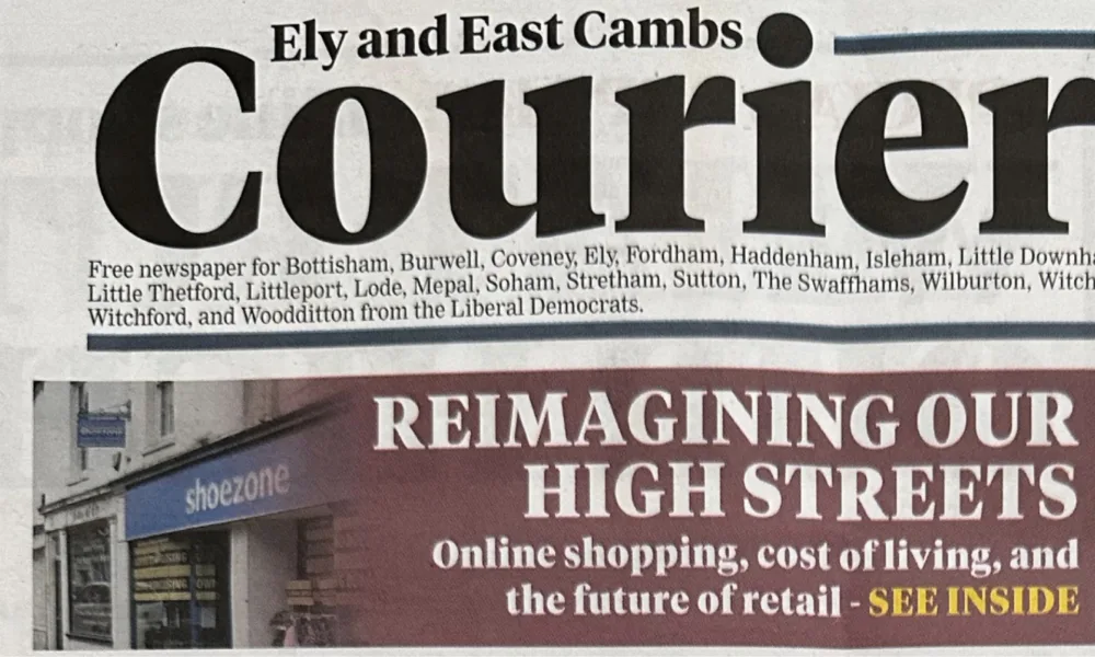 Recently, in the new constituency of Ely and East Cambs, the Liberal Democrats have been delivering these fake newspapers. The ‘Ely and East Cambs Courier’ claims under its apparent masthead to be a ‘free newspaper’.