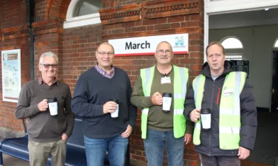 Friends of March Railway Station. From left: Dave Storey, Cllr Gary Christy, Max Mobius, Adrian Sutterby.