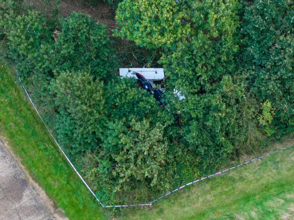 Police at scene of plane crash Langham Airfield in Norfolk. Emergency services were called after reports of the four-seater light aircraft crash at Langham Airfield at 3.40pm yesterday (10/9/23).,Langham Airfield, Langham
Wednesday 11 October 2023. 
Picture by Terry Harris