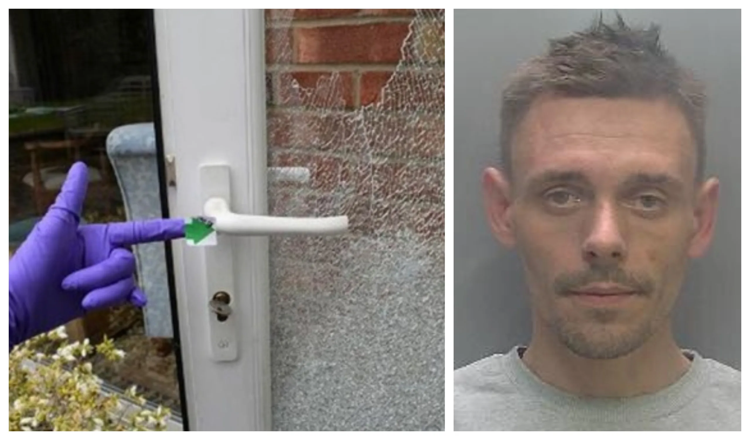 Andrew Dunkley with a picture of the door he smashed showing where the DNA swab was from