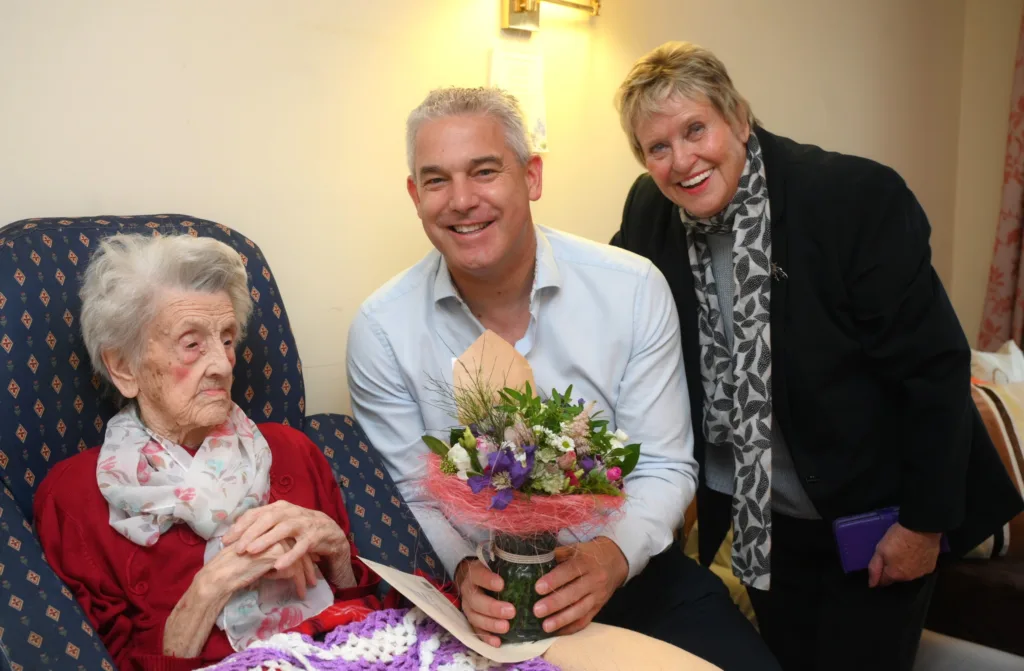 Health minister Steve Barclay pops in to wish Gladys a happy 107th birthday