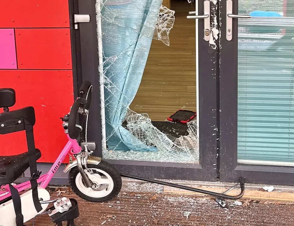 Jack Hilton, 21, broke into Little Miracles, in Hartwell Way, Westwood, in the early hours of 13 March. His is pictured showing some of the damage he caused.