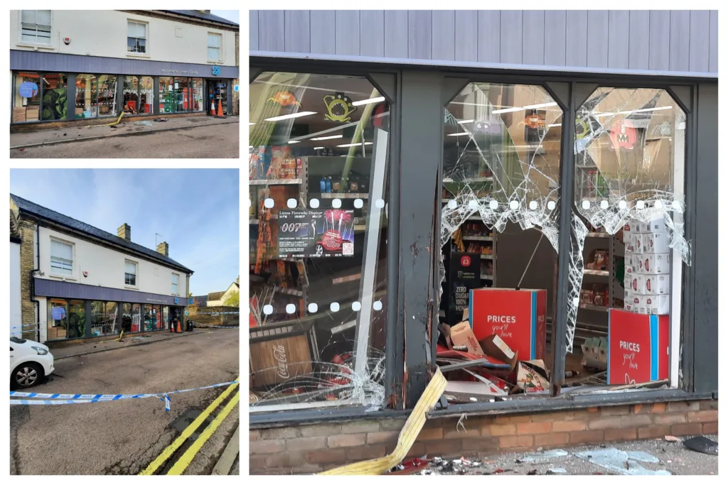 Masked men drive stolen Toyota into Cambridgeshire Co-op in unsuccessful bid to steal ATM