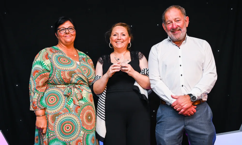 Pictured here L to R: Claire Peart, National Dementia Lead for Barchester, award winner Jo Lawn, National Dementia Champion and Barchester CEO, Dr Pete Calveley