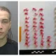 Aurimas Leonavicius along with photos of the drugs seized in Cambridge.