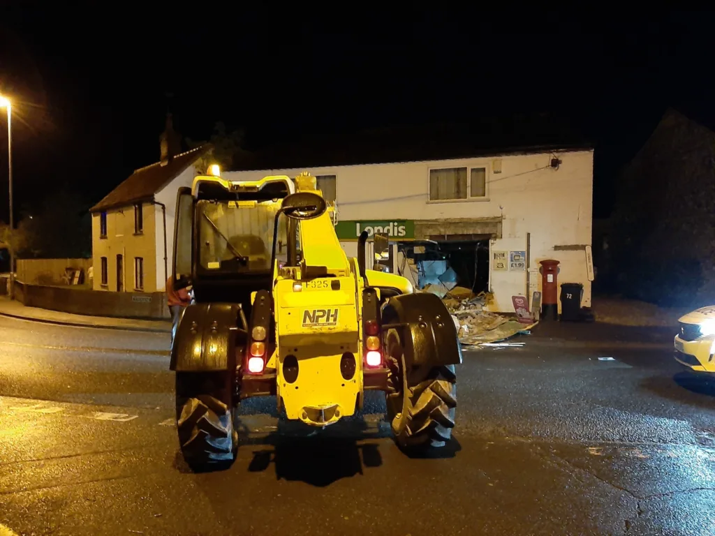 Aftermath of ram raid at Londis store, Soham. 
