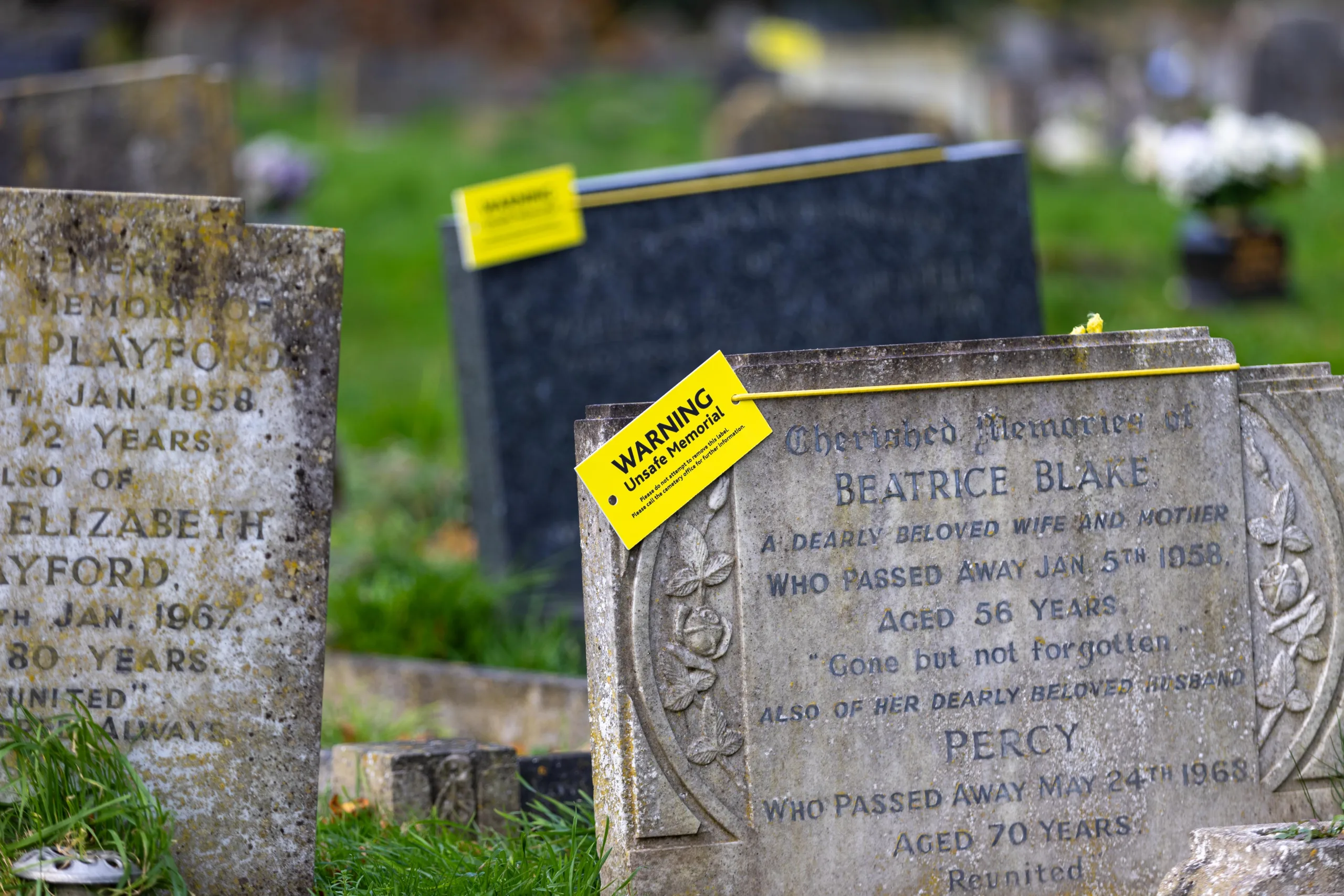 Residents in Terrington St Clement say health and safety has “gone mad” after their local council placed yellow warning tags on gravestones. PHOTO: Terry Harris