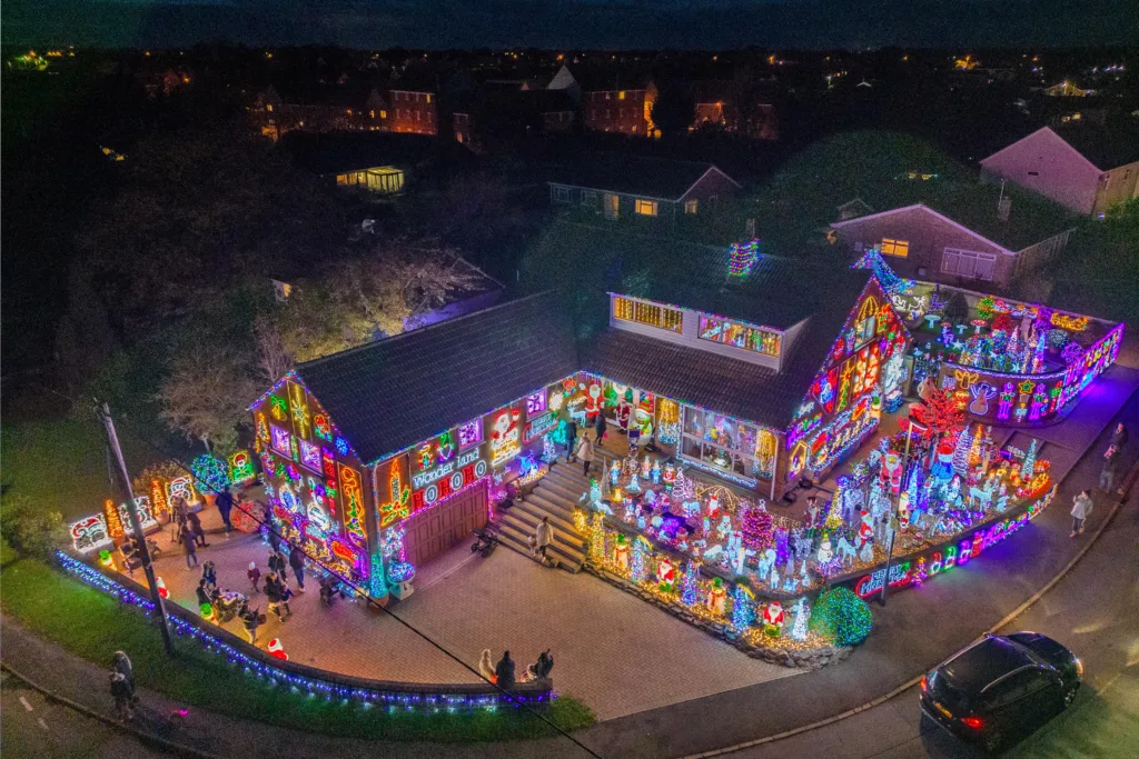 John and Helen Attesley have again turned their Soham home into a Christmas lights eye catcher: not long after the switch on, Soham Town Rangers held a fantastic fireworks display. PHOTO: Terry Harris for CambsNews 