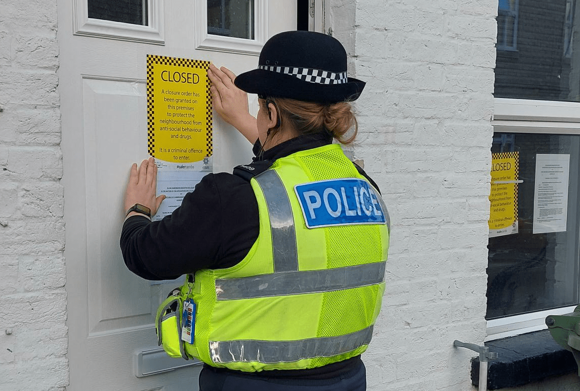 A photo of the house in Monument Street, Eastfield, Peterborough with the closure order signs in place