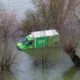 Morning after the night before: The Asda delivery van submerged in water midway through the Welney Wash Road on the A1101 bordering Cambridgeshire and Norfolk. PHOTO: Bav Media