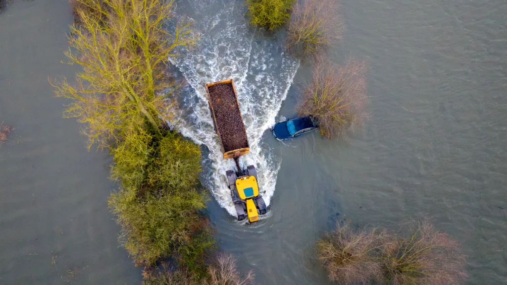 Flooded A1101 at Welney on the Norfolk Cambridgeshire border. PHOTO: Bav Media 