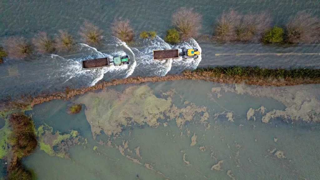 Flooded A1101 at Welney on the Norfolk Cambridgeshire border. PHOTO: Bav Media 