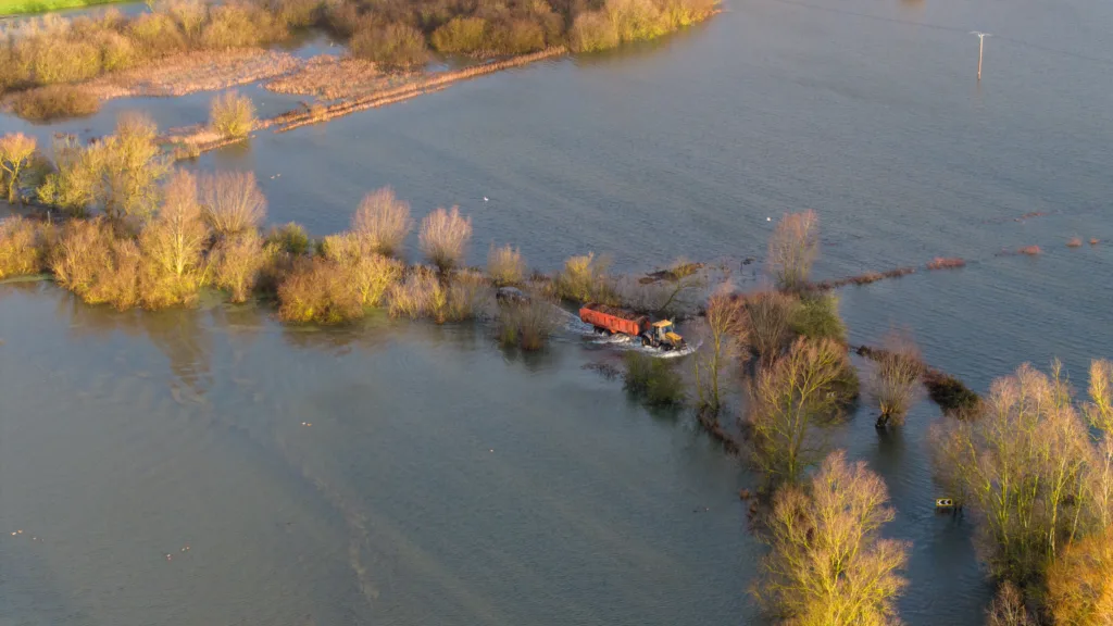 Flooded A1101 at Welney on the Norfolk Cambridgeshire border. PHOTO: Bav Media 