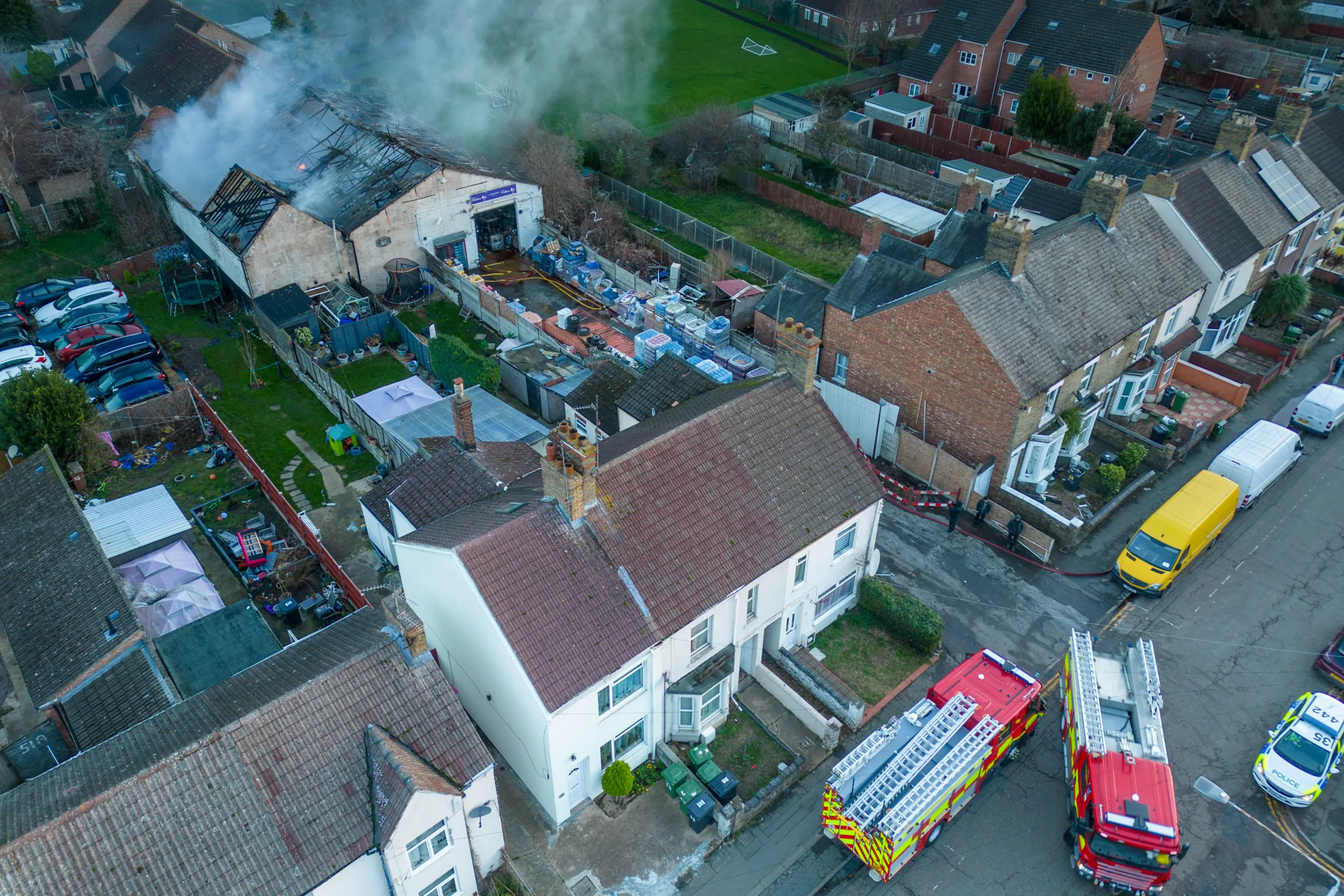 Aftermath of the blaze that destroyed Dungarwalla cash and carry in Padholme Road, Peterborough. Fire crews still in attendance today to dampen down. Friday 29 December 2023. PHOTO: Terry Harris.