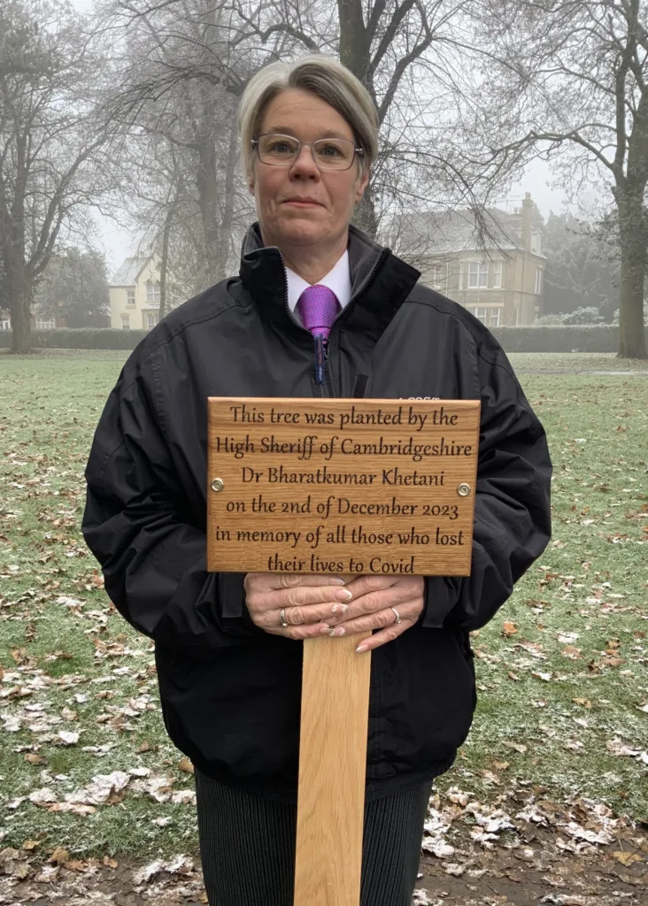 The High Sheriff of Cambridgeshire Dr Bharatkumar N Khetani plants a tree and unveils a plaque in memory of Covid victims was planted in Wisbech. PHOTO: Wisbech Tweet 