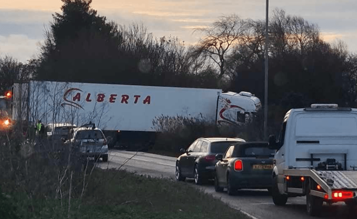 A CambsNews reader who took these photos believes the lorry had tried, unsuccessfully, to turn round in the entrance to the former Mepal outdoor centre.