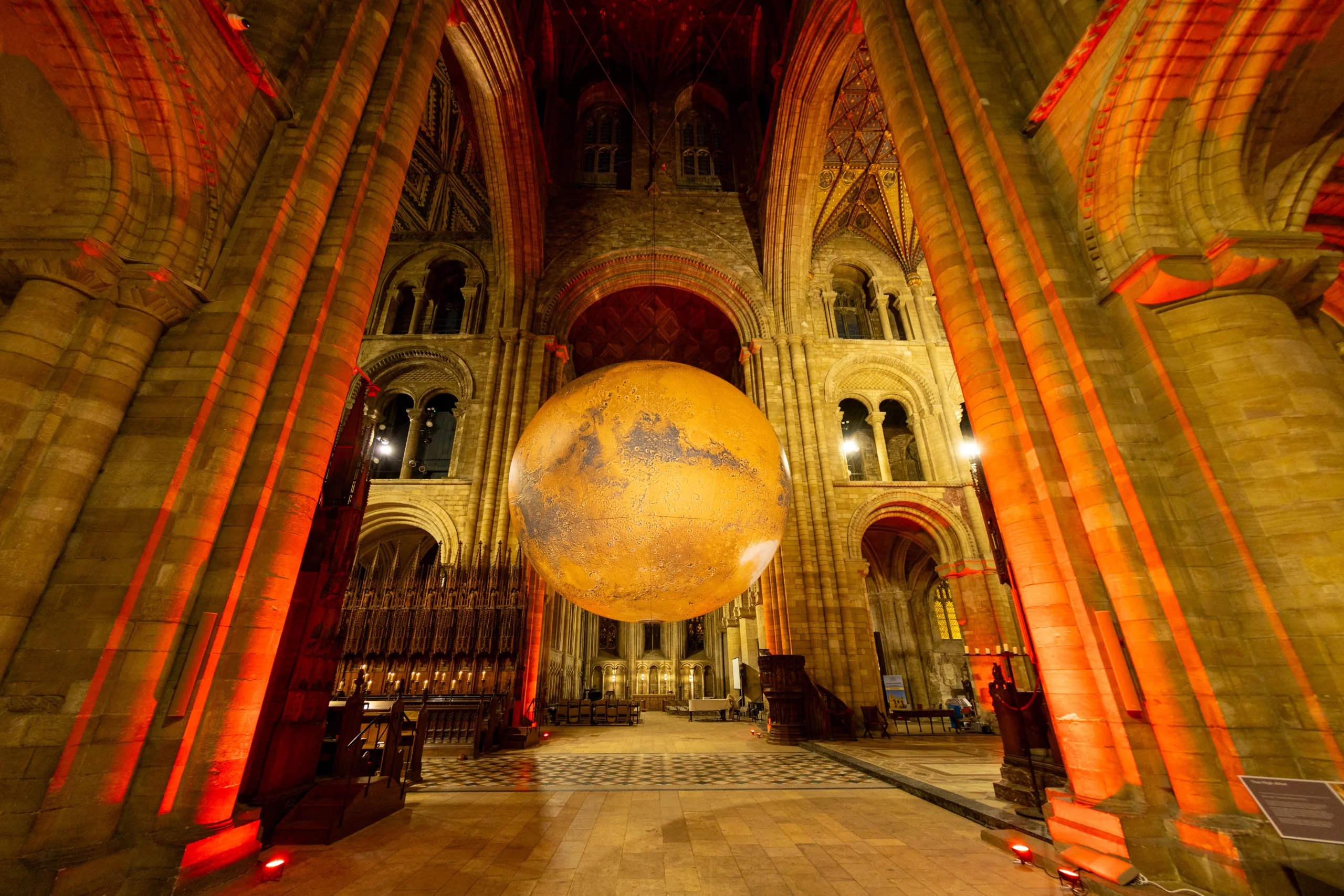 Luke Jerram's extraordinary astronomical artwork Mars: War & Peace. Peterborough Cathedral until January 29th. PHOTO: Terry Harris