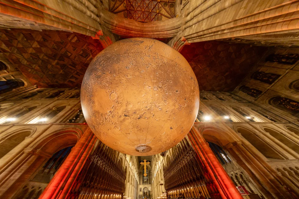 Luke Jerram's extraordinary astronomical artwork Mars: War & Peace.Peterborough Cathedral until January 29th. PHOTO: Terry Harris 