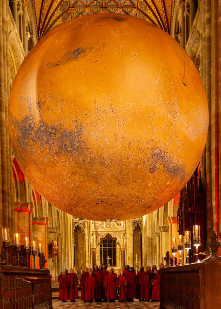 Luke Jerram's extraordinary astronomical artwork Mars: War & Peace.Peterborough Cathedral until January 29th. PHOTO: Terry Harris 