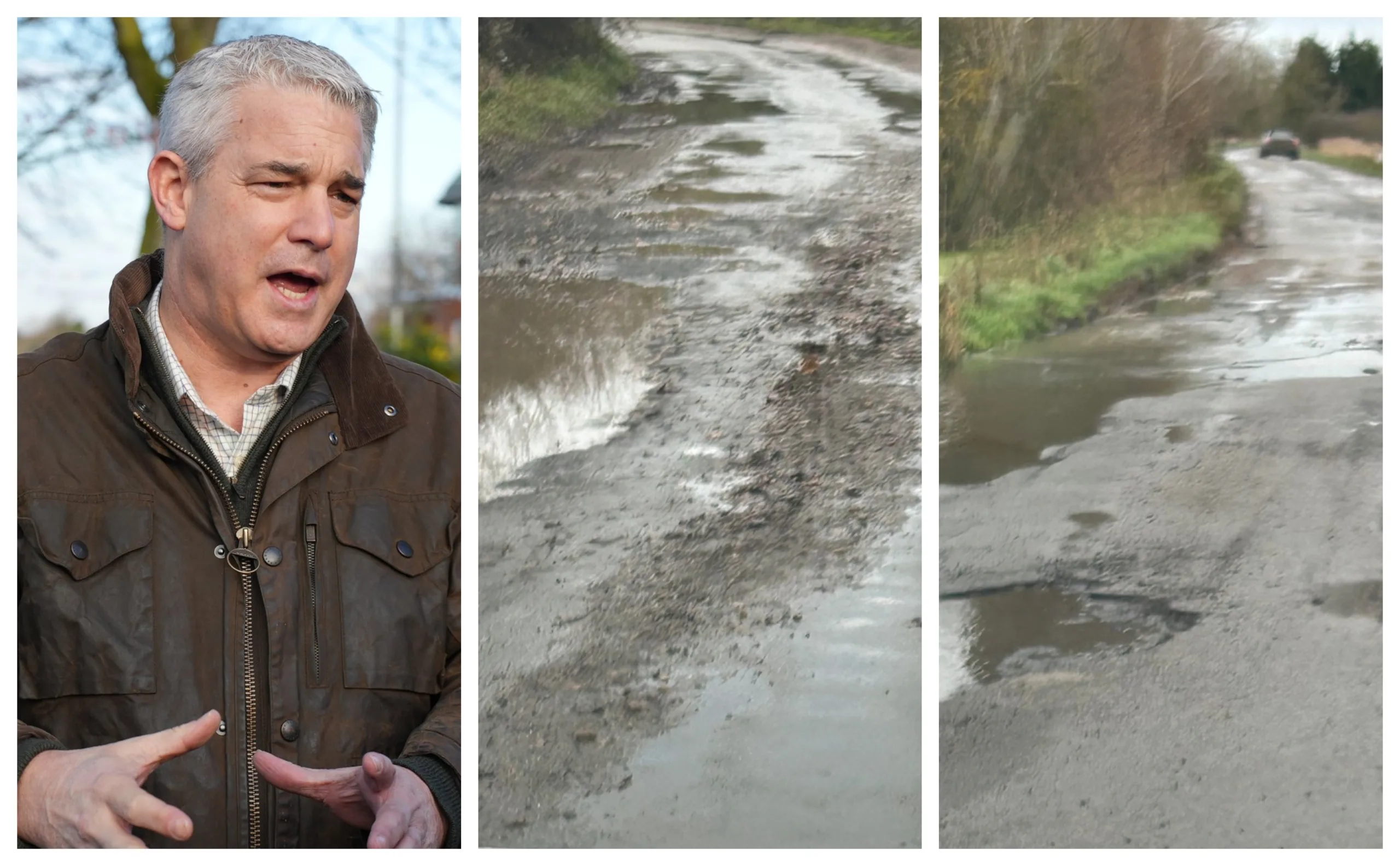 MP Steve Barclay and photos showing part of the issues affecting Hook Road, Wimblington