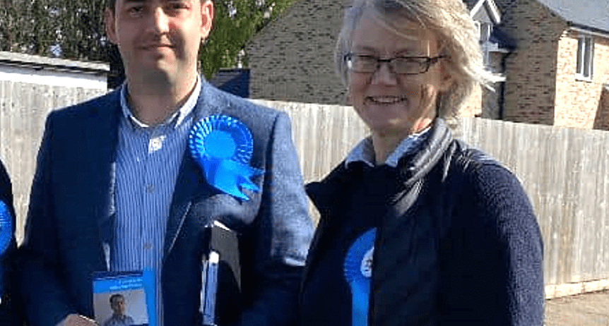 Cllr Ryan Fuller out campaigning with Cllr Anna Bailey of East Cambs