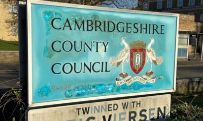 Sign outside Shire Hall, Cambridge, but no one can recall if the county council’s postponed axing of the link with Kreis Viersen, Germany, became a reality