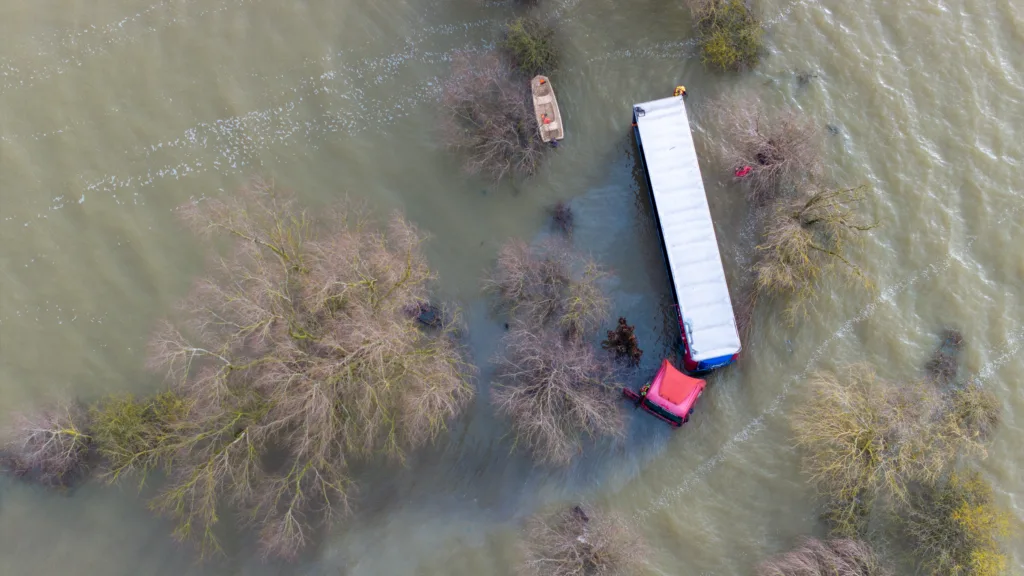 Recovery team from Manchetts were praised for their efforts in retrieving this cab and trailer that the driver was forced to abandon in the early hours of Monday on the flooded A1101 Welney Wash Road. PHOTO: Bav Media 